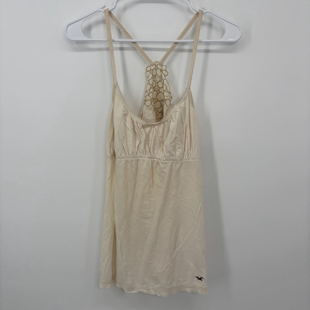 Vintage Hollister Y2K Babydoll Cream Beige Crochet Ruffle Tank Top Women's Large